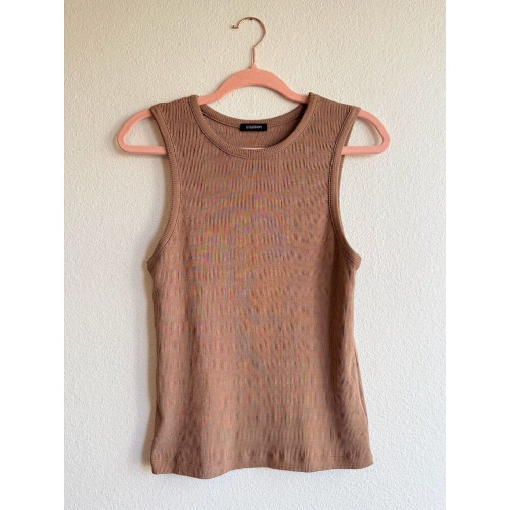 Goldsign The Ribbed Stretch Jersey Sleeveless Tank Top in Tan Brown size Large